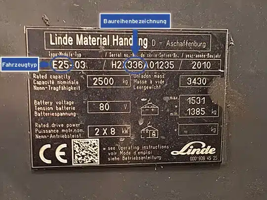 Linde Typenschild E-Stapler