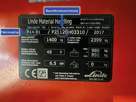 Linde Typenschild Schubmaststapler